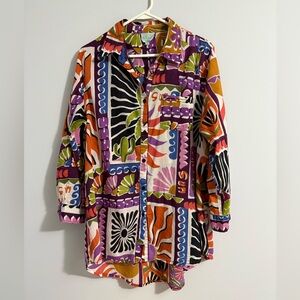 True Destinations Resort Wear Button Up Top Womens Tropical Tunic Size Large